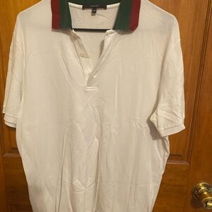 Gucci White Polo Shirt with Red and Green Collar